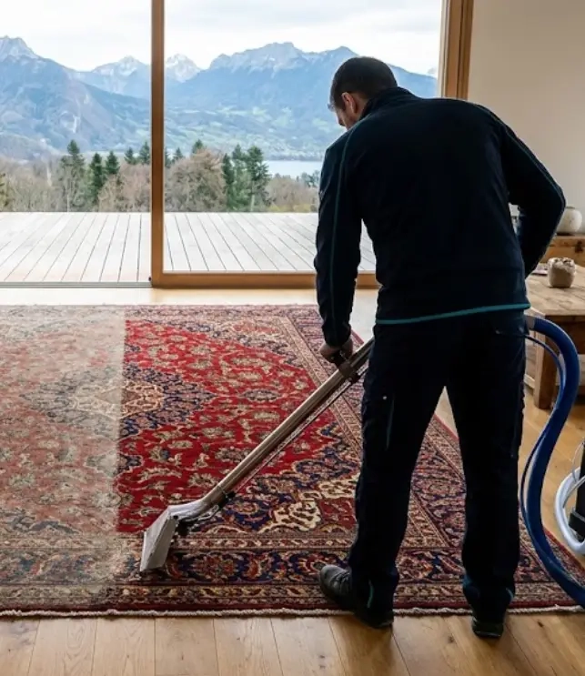Nettoyage de tapis d’Orient par injection-extraction, couleurs ravivées à Annecy