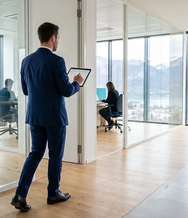 Visite de bureaux à Annecy pour un cahier des charges de nettoyage professionnel